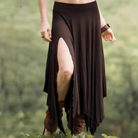 Womens Solid-Color Irregular Elastic-Waist Skirt