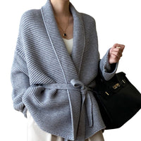 Womens Lace-Up Defined-Waist Relaxed-Fit Sweater Coat
