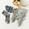 Palace Style Green Middle Tube Retro Autumn And Winter Socks Women