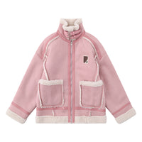Lamb Wool Stand-up Collar Cotton-padded Clothes Stitching Fur Coat
