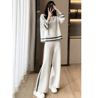 New Springautumn Womens Fashion Plus-size Wide-leg Pants Two-piece Set