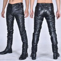 Men's Casual Autumn And Winter Men's Tight-fitting Zipper Stitching Leather Pants