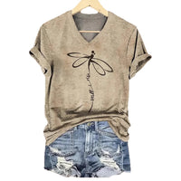 Casual Fashion V-neck Short-sleeve Womens T-shirt With 3D Print