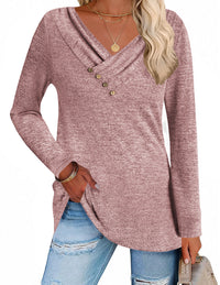 Women's Long Sleeve V-neck Button-up Shirt