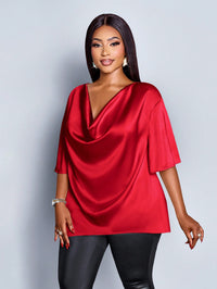 New Relaxed-fit Casual V-neck Mid-sleeve Long-sleeve Solid-color Chiffon Top