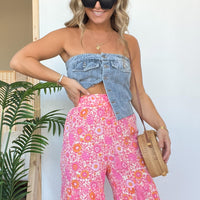 Women's Tube Top Button Denim Vest