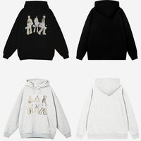 Men's And Women's Fashion Retro Black And Gray Three-person Shadow Hooded Sweater