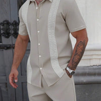 Mens Lapel-printed Short-sleeve Shirt And Shorts Set