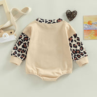 Baby One-piece Romper Leopard Print Patchwork Sleeve Baby Jumpsuit