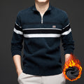 Men's Chenille Half-Zip Fleece- Lined Striped Pullover Sweater