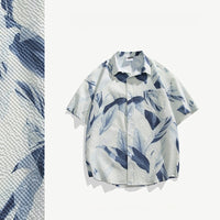 New Chinese Style Ice Silk Men's Breathable Floral New Guo Feng Lapel Vintage Shirt