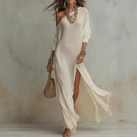 Elegant Long-Sleeve Knitted Split Dress For Women