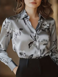 Modern Satin Elegant Printed Shirt In White