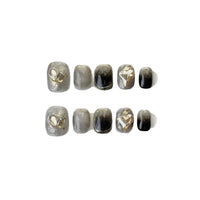 Wear Armor Handmade Black Blooming Gold Foil Love Diamond Removable Fake Nails