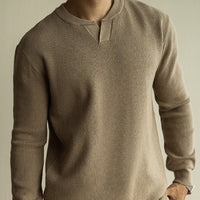 Men's Winter And Autumn Casual V-neck Long Sleeve Sweater Henley Shirt Top