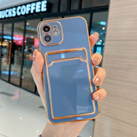 Electroplating Integrated Card Holder Leather Phone Case