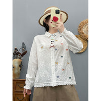 Artistic Full-Body Embroidered Butterfly Loose Shirt For Women