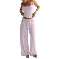 Women's Casual Midriff-baring Tank Top And Wide-leg Pants Set