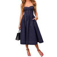 Sexy Retro Strapless Denim Dress For Women