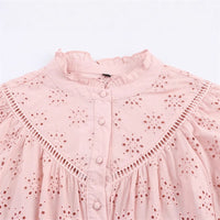Women's Fashionable Casual Loose Long-Sleeve Hollow-Out Embroidered Shirt