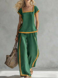Women's Casual Square-Neck Short-Sleeve Pants Set