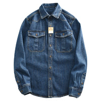Heavy And Thick Workwear Denim Shirt Loose Oversized Long Sleeves Men