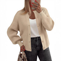 Round Neck Buckle Women's Cardigan Sweater Long Sleeve