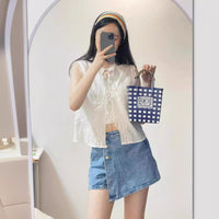 Summer Sweet Bowknot Decoration Sleeveless Lace Embroidered Shirt