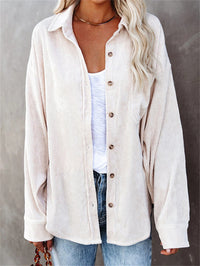 Shirt Solid Color Polo Collar Sunken Stripe Casual Coat