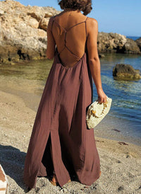 Solid Color Camisole Loose Mid Length Beach Vacation Dress