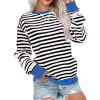 New Striped Color-Blocked Long-Sleeved Casual Crew Neck Sweatshirt