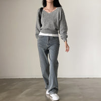 All-matching V-neck Pullover Sweater Long Sleeve Thermal Sweater
