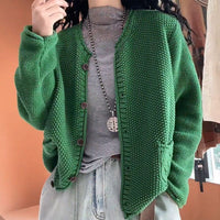 Women's Solid Color Round Neck Long Sleeve Knitted Sweater Coat