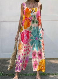 Printed Loose Strap Wide-leg Jumpsuit