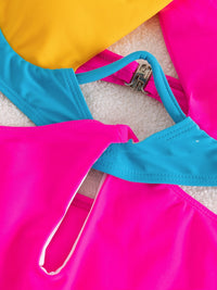 Contrast Splicing One-piece Neck Matching Swimsuit
