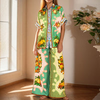 Womens Fashion Printed Color-block Top And Pants Set
