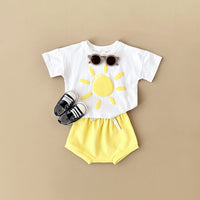 Baby Sun Print Top Casual Short Sleeve Two-piece Set