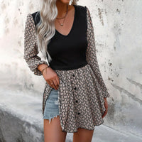 Patchwork Puff Sleeve Irregular Dress Women