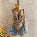 Neck Hanging Sleeveless Maxi Backless Tie Up Top