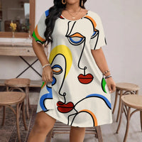 Women's Casual Printed Round Neck Short Sleeve Dress