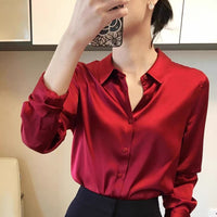 French-style Sophisticated Satin Faux-silk Blouse For Women