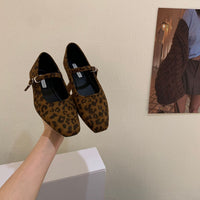 Vintage Suede Black Leather Flat Shoes Women's Buckle Comfortable Soft Bottom