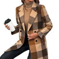 Casual And Versatile Button Women's Plaid Wool Coat