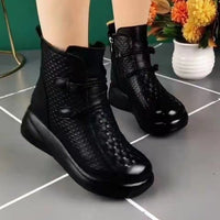Womens Soft-leather Round-toe Fleece-lined Thermal Cotton Boots