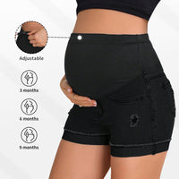 Simple High-Waisted Belly-Support Maternity Denim Shorts