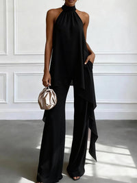 Womens Backless Sleeveless Irregular Top And Pants Two-Piece Set