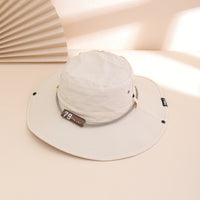 Plain-color Letter-pattern Leather Sun-protective Wide-brimmed Sunshade Outdoor Simple Style Fisherman Hat For Daily Commuting, Fishing, Mountain Climbing