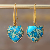 Cross-border Bestseller Natural Stone Earrings Heart-shaped Edging Colorful Imperial Stone Pendant Earrings High-end Texture Elegant