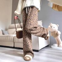 Heavy Weight Leopard Print Wide-leg Pants Spring And Autumn Women's Clothing