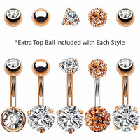 Stainless Steel Zircon Rose Gold Belly Button Ring Set